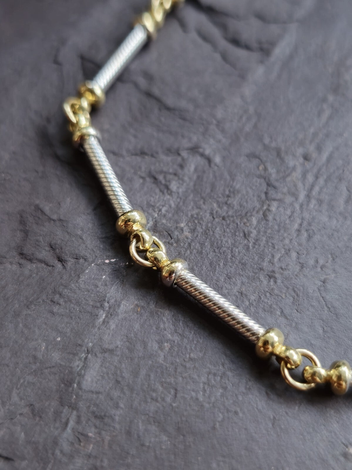 Solid 9ct White/Yellow Gold BRACELET Twisted TUBE link  7.8inch/20cm
