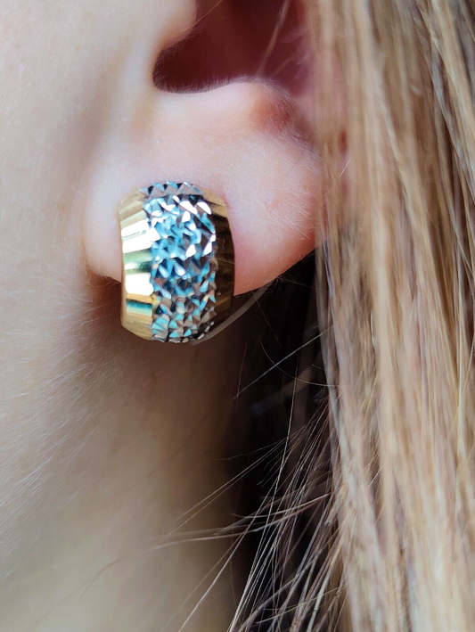 New Solid 9ct Yellow/White Gold Stud Earrings Pattern Diamond Cut Butterfly