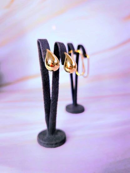 New 9k Yellow Gold Trendy Big Thick Waterdrop Tear Drop Earrings Bottega Chunky