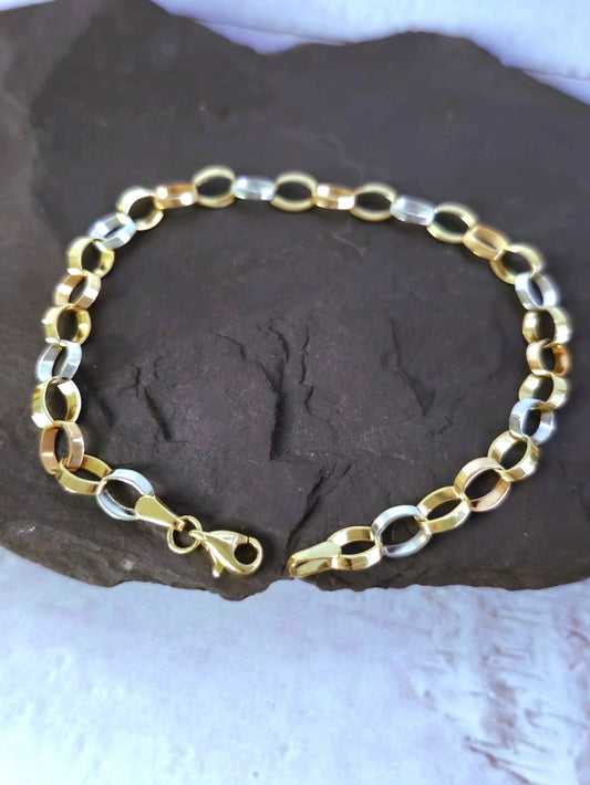 New Solid 9ct Yellow/White/Rose Gold Chain BRACELET Cable Round Link 6mm