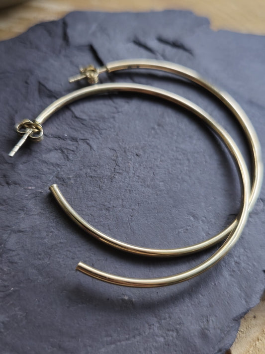 New 9ct Solid Yellow Gold Big Hoop Earrings Open End Hoops 53mm Butterfly