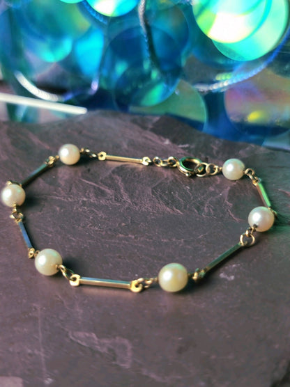 Vintage 8K Yellow Gold Pearl  Bar Bracelet 18.5cm Long Hallmarked (333) 3grams