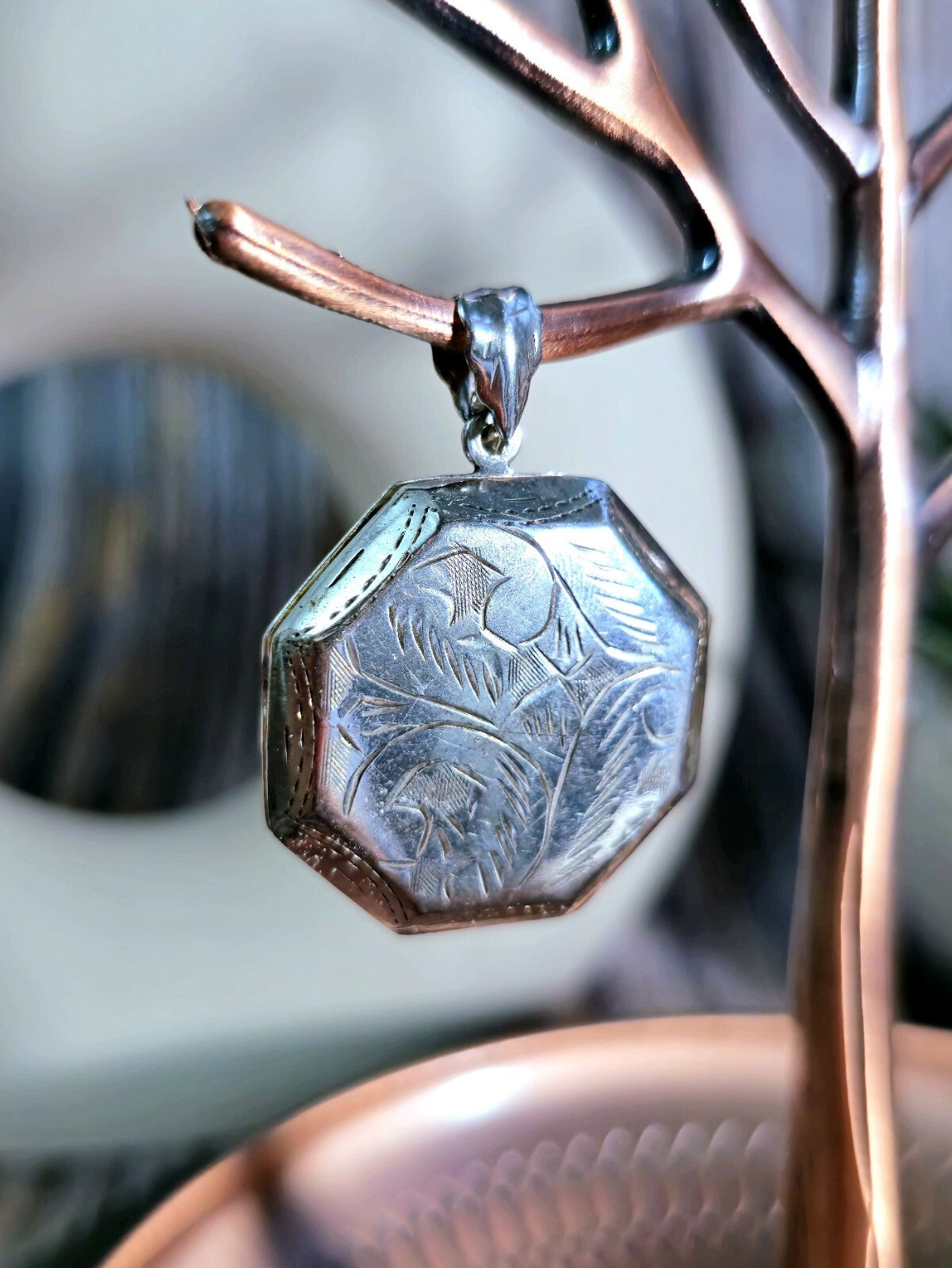 Vintage Octagon Locket Pendant, Silver 925 PERFECT FOR ENGRAVING 42mm
