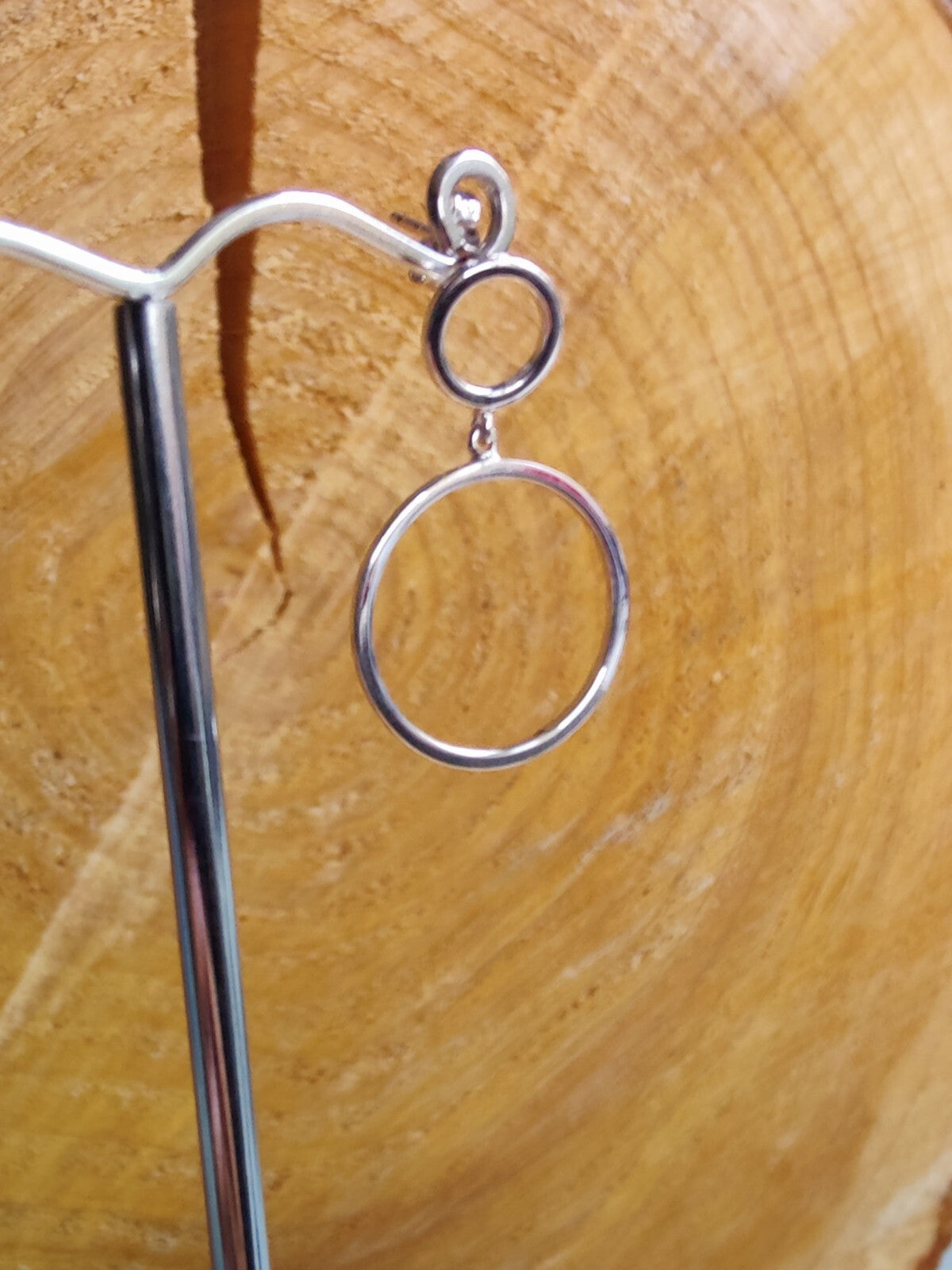 NEW 9ct Solid White Gold Drop Earrings Double Circle With Butterfly Fitting