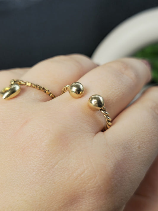 9ct Yellow Gold Split Ball Ends Ring Twisted Shank Size N-Q Adjustable Size 375