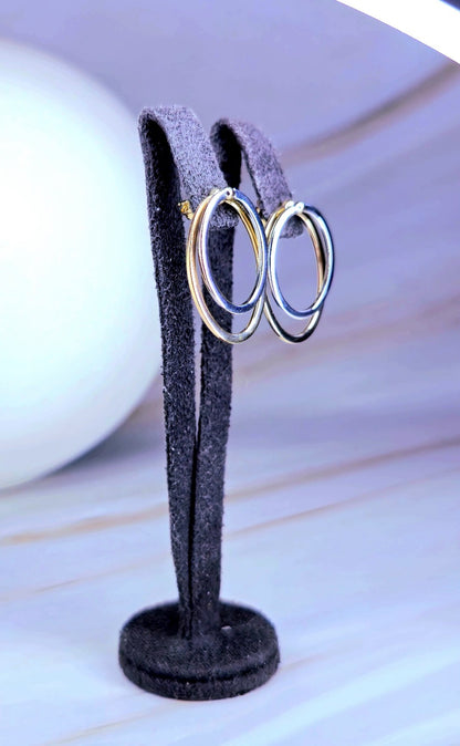 Solid 9ct Yellow/White Gold Oval Shape Stud Earrings Two Ways Studs Removable
