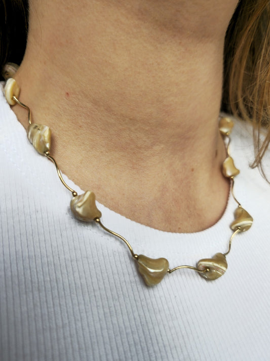 9K Yellow Gold Bars And Natural Baroque Pearls 18inch Necklace 16.5grams