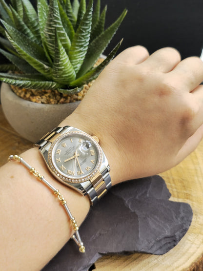 Solid 9ct White/Yellow Gold BRACELET Twisted TUBE link  7.8inch/20cm