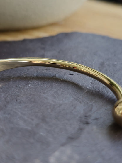 New Solid 9ct Yellow Gold TORQUE BANGLE TORQ BALL Open Split BRACELETFlat Bottom