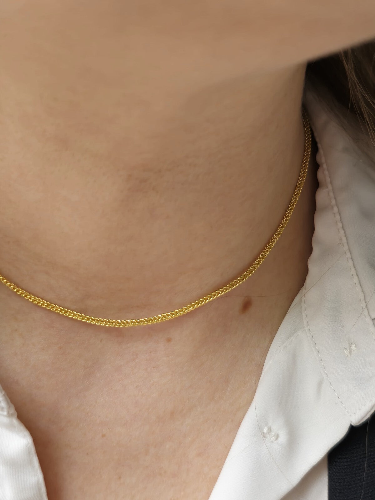 Solid 22K Yellow Gold Wheat/Foxtail Chain 15inch / 35cm Chocker 1.5mm Hook Clasp