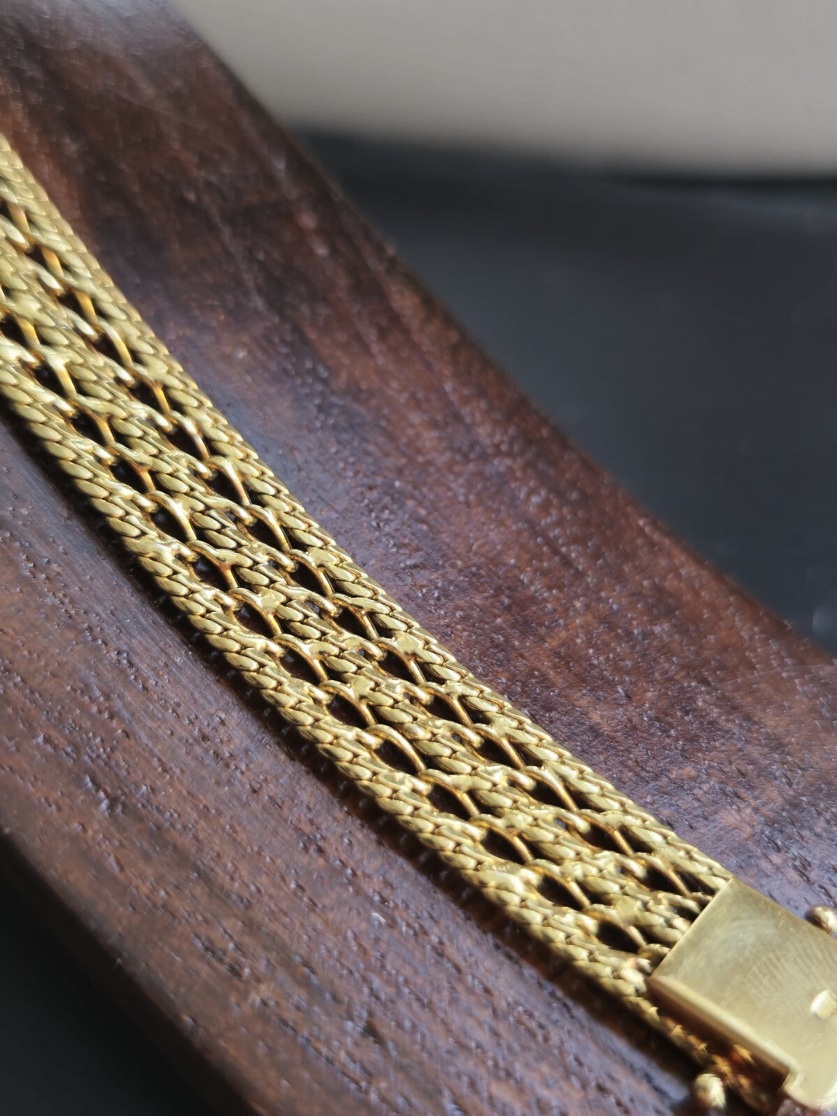 Solid 9ct Yellow Gold Wide Mesh Bracelet Double Link 18cm 14g Unisex Hallmarked 