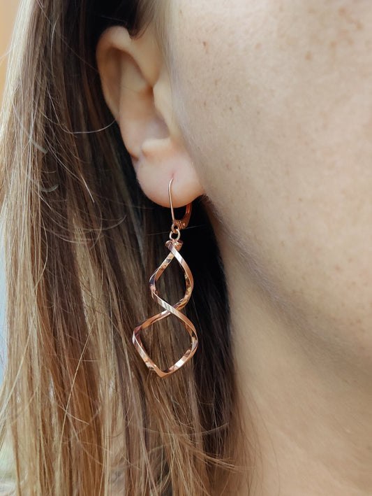 Solid 9ct Rose Gold  Twist Drop Earrings Leverback Clasp Hallmarked 375 Lovely