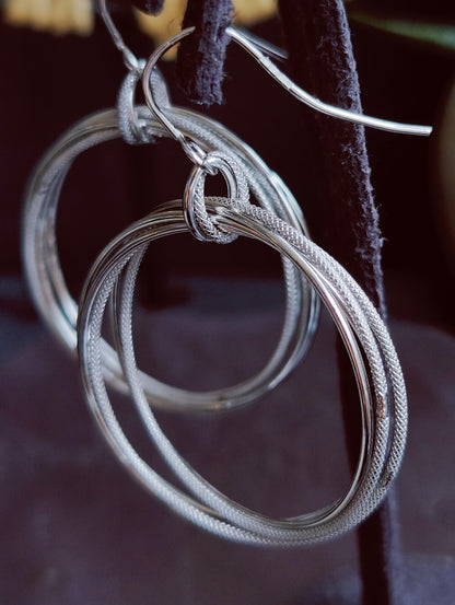 NEW 9ct White Gold Solid Drop Dangling Earrings Circles Hallmarked Hook