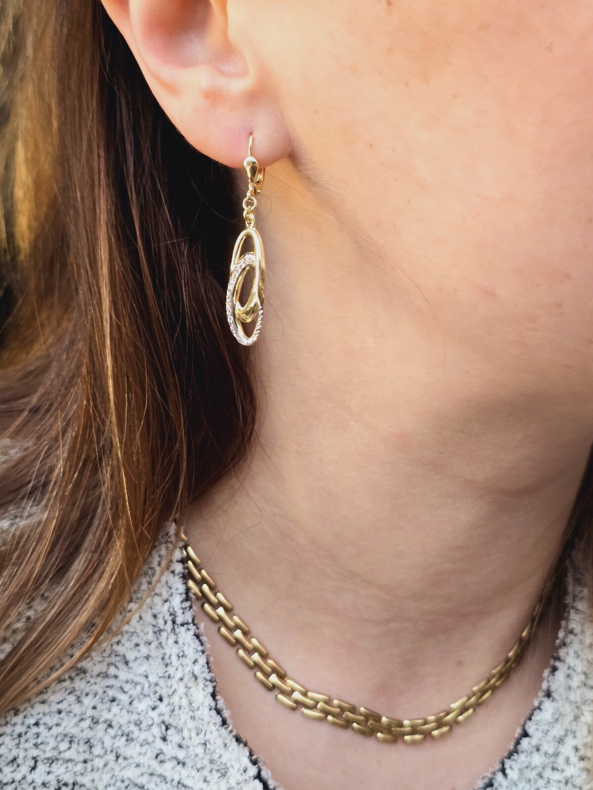 NEW 9ct Solid Yellow/White Gold Drop Dangling Earrings Leverclasp 40mm Long