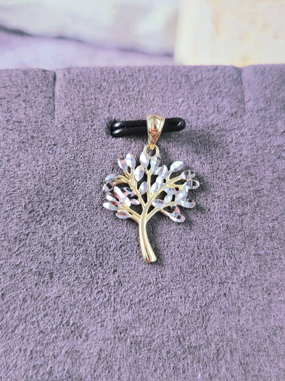 New 9ct Yellow/White Gold Tree of Life Delicate Pendant Diamond Cut Leaves