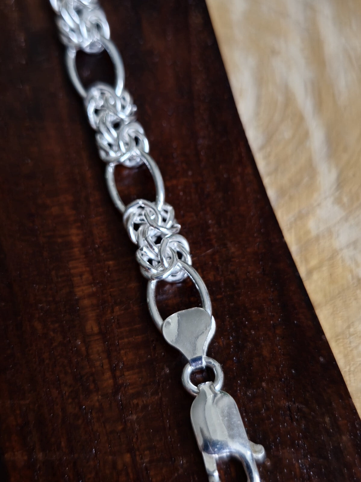 925 Sterling Silver Chunky Figaro Byzantine Chain Bracelet 8mm 17grams 19cm