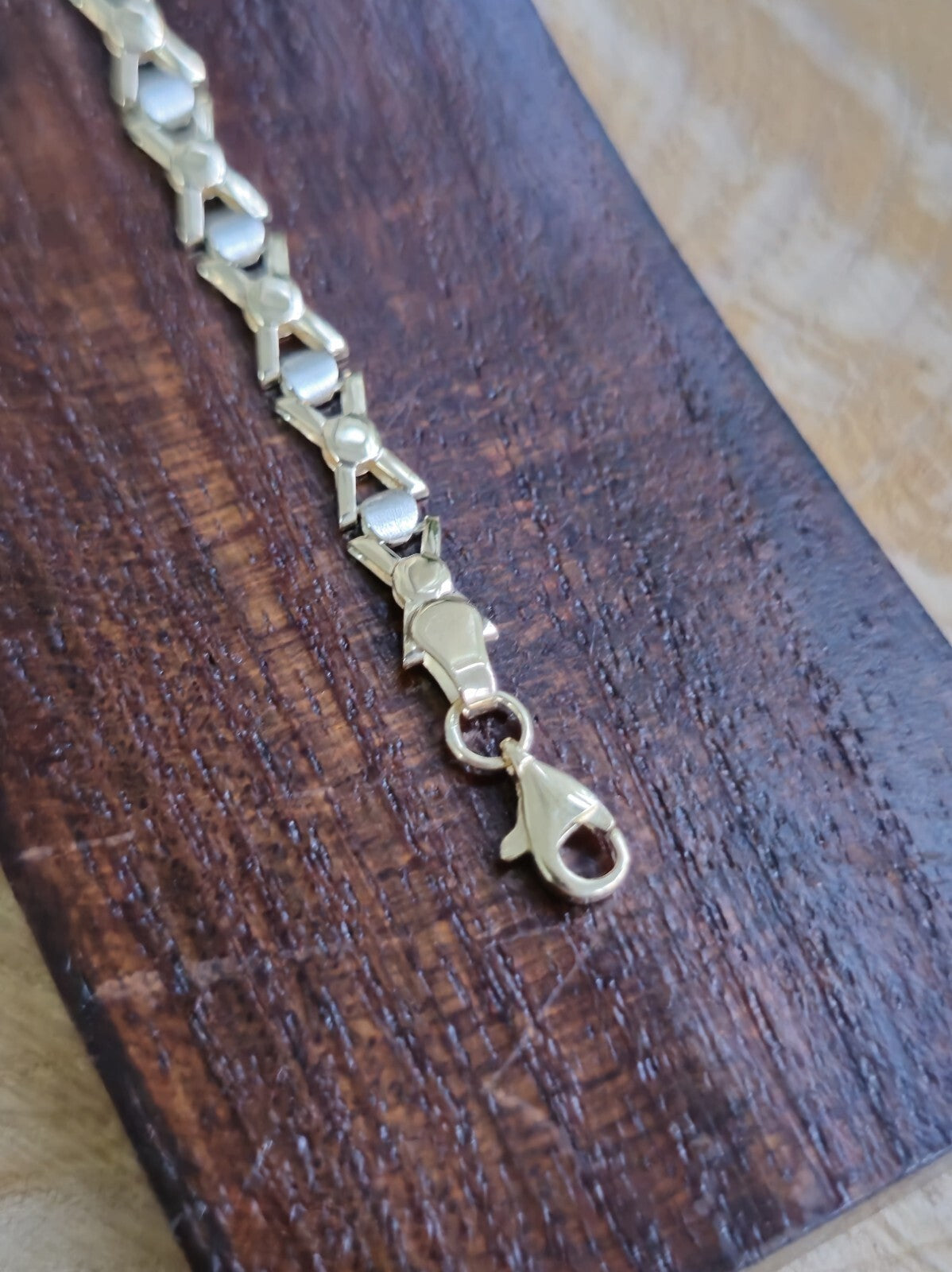 New Solid 9ct Yellow/White Gold Fancy BRACELET 7.5inch Hallmarked X design