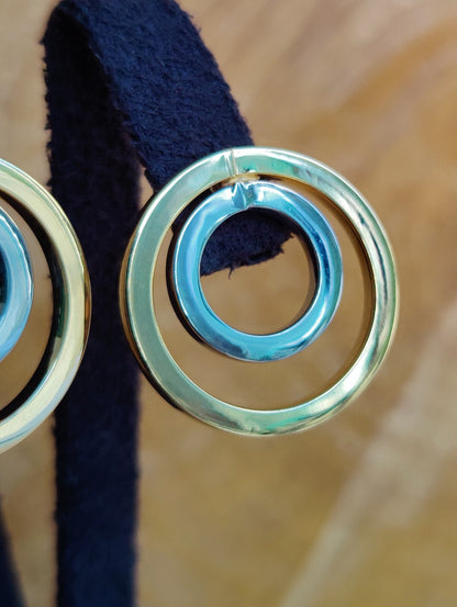 Solid 9ct Yellow White Gold Double Circle Earrings Studs New 2 grams Butterflys