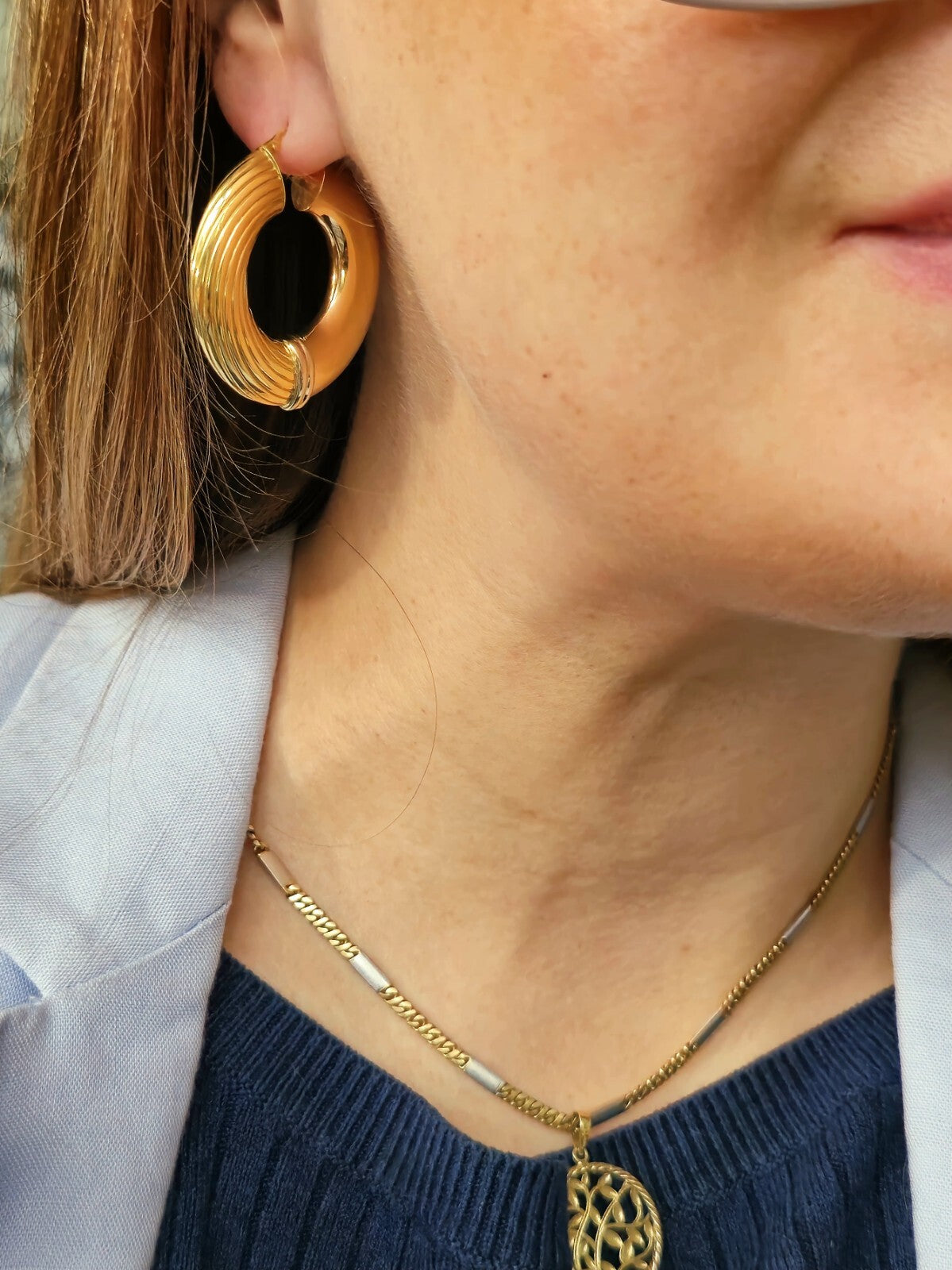 18ct Yellow Gold CHUNKY ROUND CREOLE HOOP EARRINGS Fashion 37mm Hoops Thick