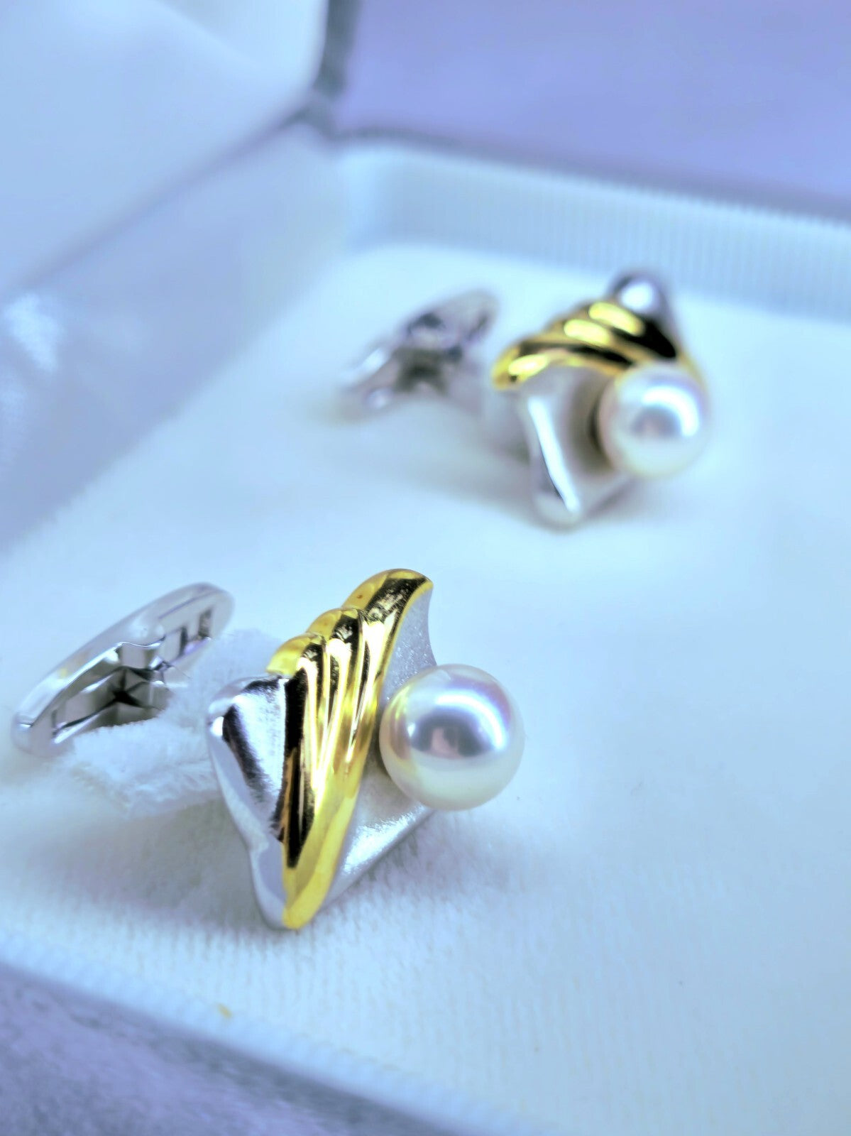 Sterling Silver & Yellow Gold And Natural Pearls Cufflinks Arita Collection