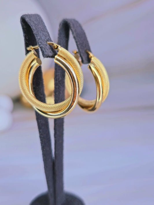 9ct Solid Yellow Gold Twisted Hoop Earrings Creole Hoops 29mm Diamond Cut Patter