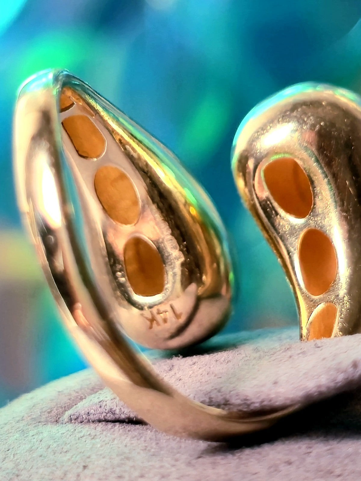 (585) 14ct Yellow Gold Ring Size R Drop Ring Bottega Style Fashion Hollow Dress